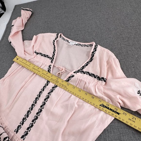 Venus Peachy Pink Top Embroidered  Long Sleeve Boho Loose Fit Pleated Small - Picture 11 of 16